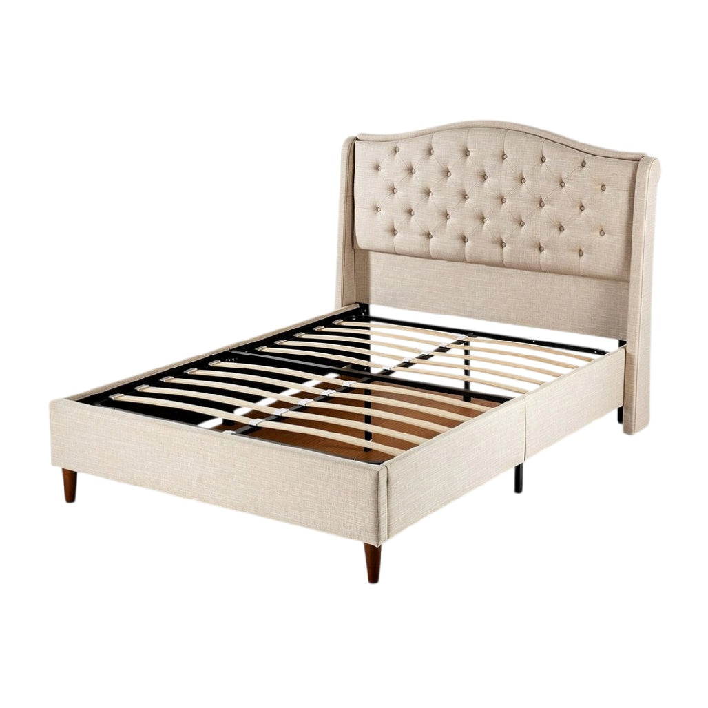 **Lit en tissu avec tête de lit capitonnée et sommier à lattes**