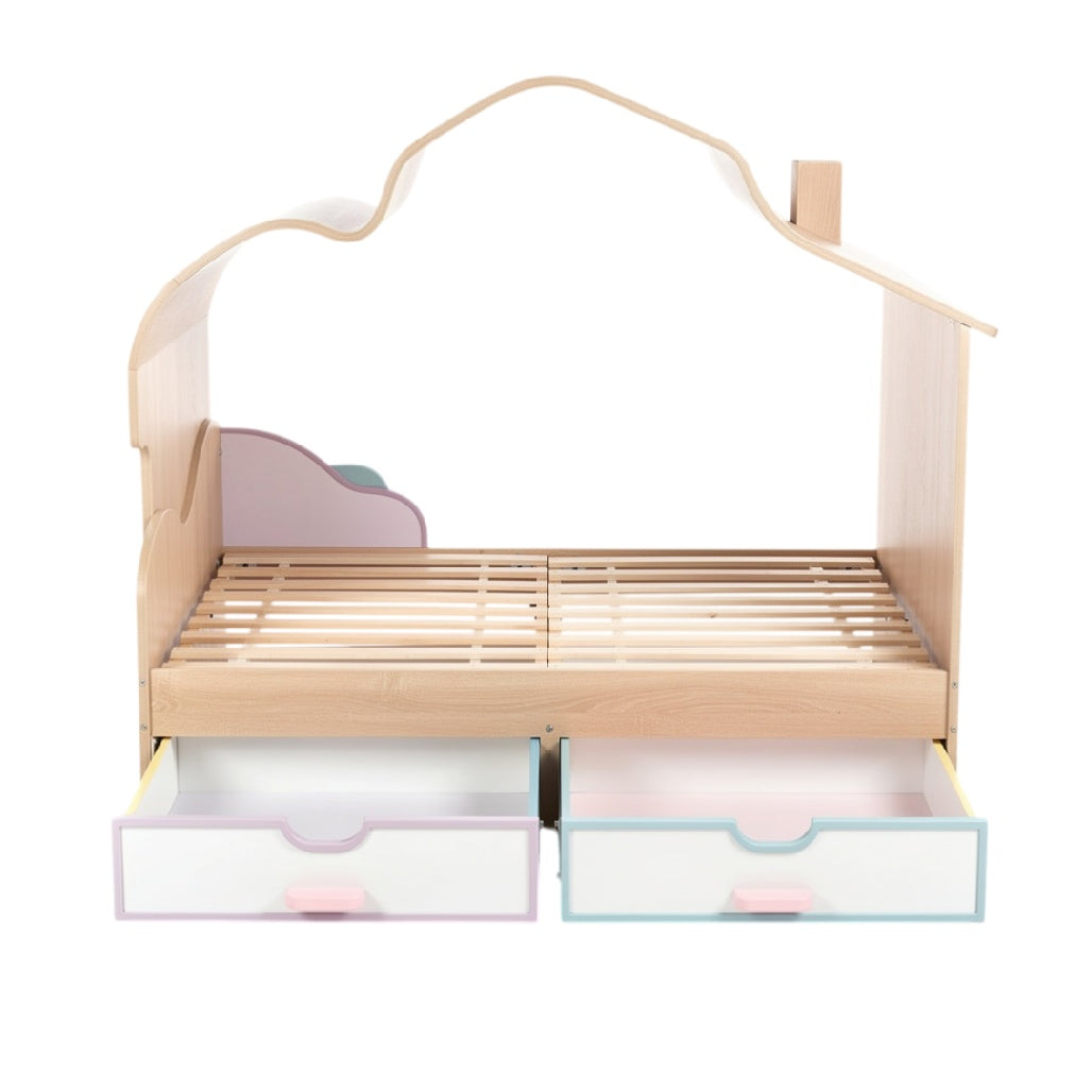 **Lit enfant avec rangements intégrés et design en forme de maison**